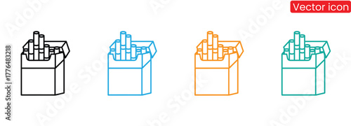 Colorful cigarette packs graphic icon set illustration.Cigarette icon vector with packet. Tobacco cigarette packet vector symbol, Bad habit concept, 