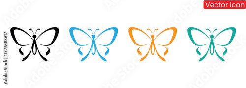 Colorful butterfly icons representing transformation and beauty.A Collection of Hand Drawn Butterfly Silhouettes.Set of butterflies, isolated on white, collection of silhouettes