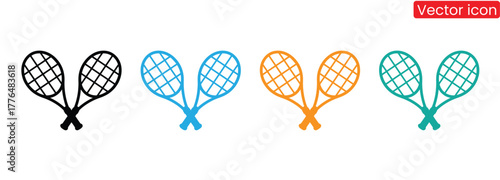 Tennis racket icon vector. Racket with ball on court. Tennis accessory. Silhouette racquet for sport. Vector illustration.Vibrant tennis rackets for energetic sports promotions,