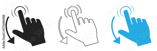 Interactive touch gestures: tap, swipe, and rotate action icons for modern web design and app interfaces