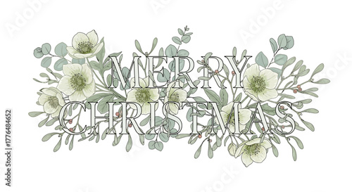 Wish friends and family a Merry Christmas with this elegant floral design, perfect for holiday cards, invitations, and social media posts this season