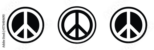 Iconic peace symbols in bold black and white designs representing harmony, unity, and world peace for impactful branding