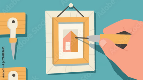 Illustration Vector Of A Simple, Effective Diy Home Repair Project, Like Hanging A Small Picture Frame Perfectly Vector Design Template