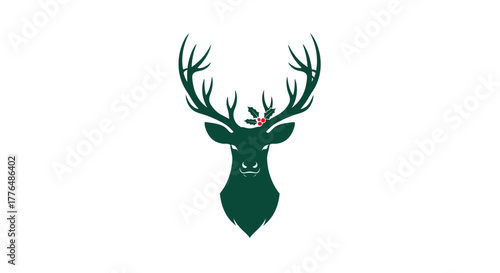 Elegant Christmas deer silhouette with holly berries, perfect for holiday cards and festive designs that capture the spirit of the season