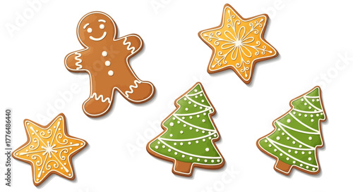 Festive gingerbread cookies bring holiday cheer with charming shapes and sweet icing, perfect for Christmas cards and seasonal promotions