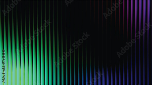 Abstract Black Background With Neon Green to Purple Stripes