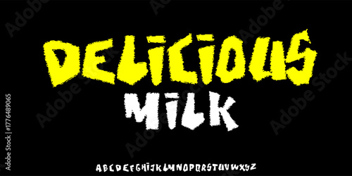 delicious milkDistressed Grunge Font. Horror Comic Font. Cartoon Graffiti Font. Display Playful font. Creative Hand Drawn Alphabet. Street Art Fashion Designs vector illustration	