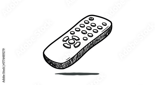 Hand drawn remote control with buttons in sketch style on white background