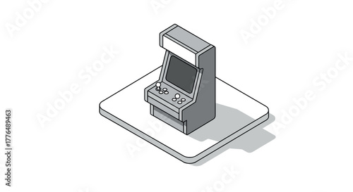 Isometric retro arcade machine on platform with shadow