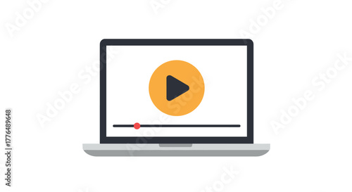 Minimalist flat design of video player interface on laptop screen for streaming concept