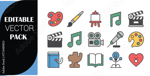 Art and Creativity Line Icons Pack Keywords: art, creativity, painting, music, film, book
