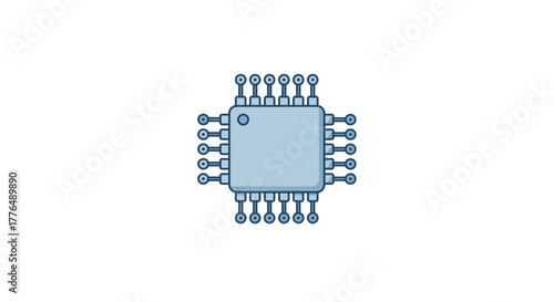 Minimalist flat microchip design with blue outline on white background