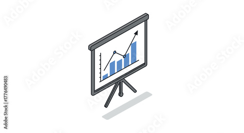 Isometric presentation chart displaying business growth on a projector screen