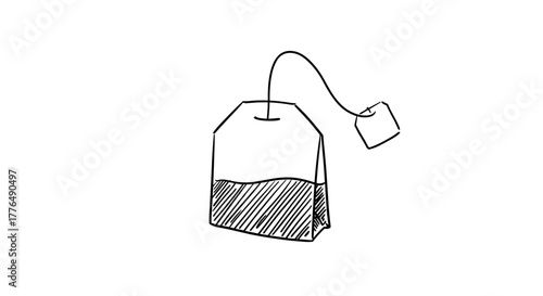 Handdrawn tea bag sketch with minimalist style on white background