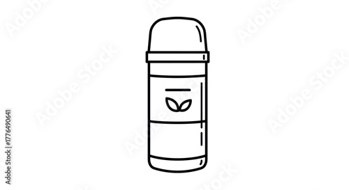Minimalist outline of ecofriendly deodorant stick with leaf symbol