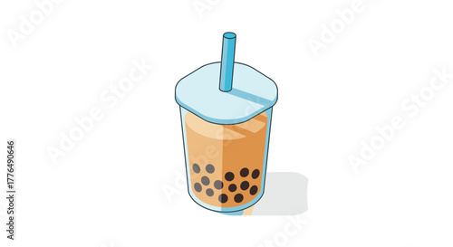 Refreshing bubble tea with tapioca pearls in minimalist style
