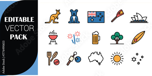 Australian Themed Icons Set vector pack