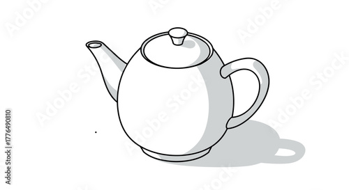 Minimalist isometric teapot design with shadow in monochrome style