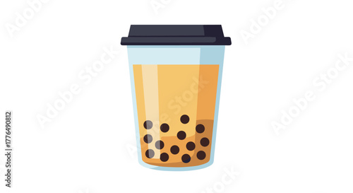 Refreshing bubble tea in togo cup with tapioca pearls and dark lid
