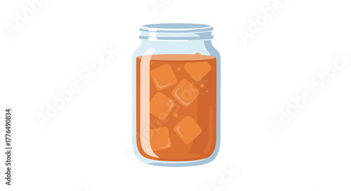 Iced beverage in a mason jar with ice cubes