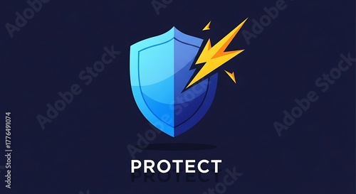 Vibrant blue shield with yellow lightning bolt symbolizing digital protection