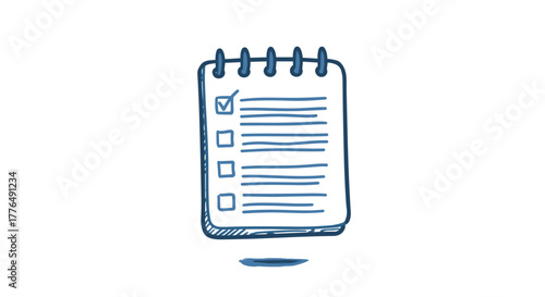 Hand drawn checklist with spiral binding and check mark in simple doodle style