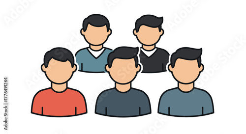 Group of minimalist male avatars in flat design on white background