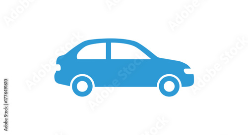 Blue silhouette of compact car on white background