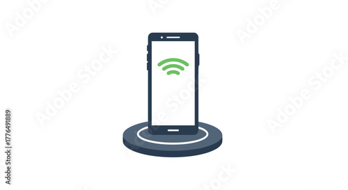 Smartphone with wifi signal icon on wireless charging pad