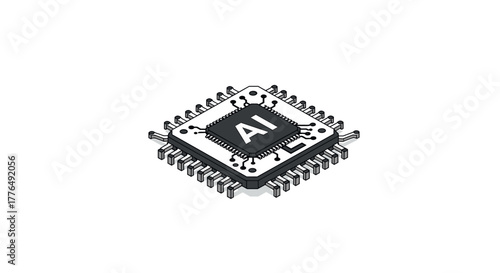 Isometric ai microchip illustration with circuit details on white background