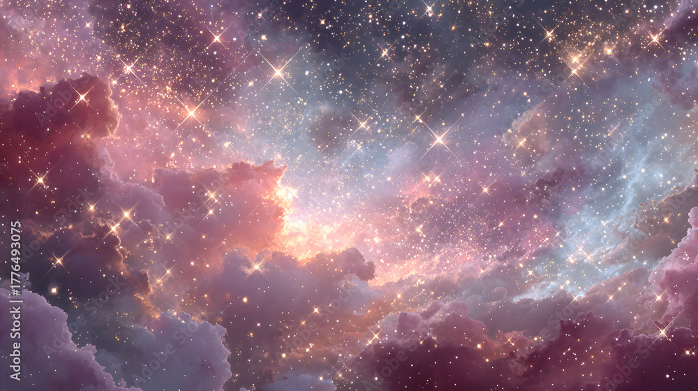 Fototapeta premium An abstract background with stars, sparkling and glowing in a dreamy, magical atmosphere.