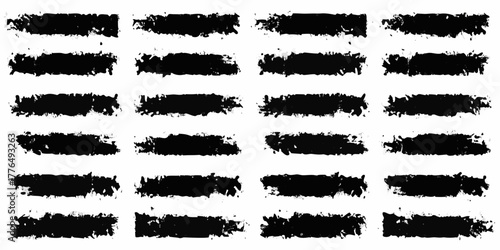 Collection of 24 black textured brush stroke banners on a white background