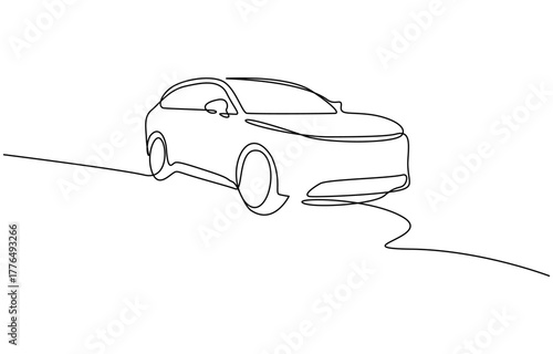 Continuous one line drawing of car vector icon, minimalist vector illustration. Isolated on transparent background