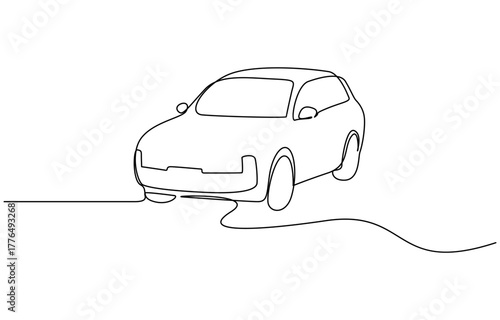 Continuous one line drawing of car vector icon, minimalist vector illustration. Isolated on transparent background