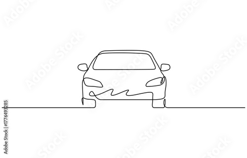 Continuous one line drawing of car vector icon, minimalist vector illustration. Isolated on transparent background
