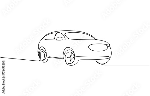 Continuous one line drawing of car vector icon, minimalist vector illustration. Isolated on transparent background