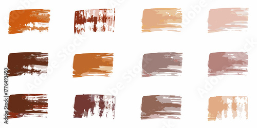 Collection of twelve abstract brush stroke swatches in earthy and neutral tones