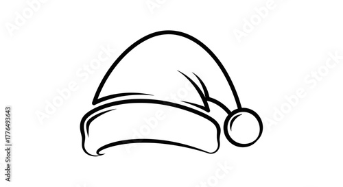 Simple black and white line drawing of a classic Santa Claus hat.
