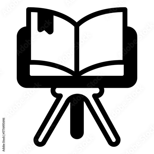 Book with bookmark on stand solid icon, book festival concept. Vector graphics. Textbook presentation, promotion sign on white background, style icon mobile or web design.