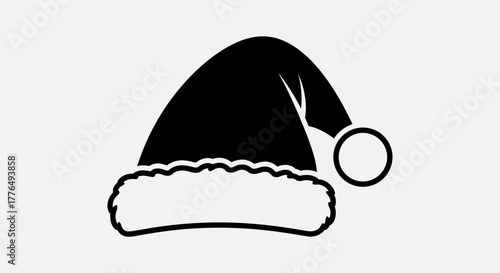 Black and white illustration of a Santa hat with a fluffy brim and pom-pom.