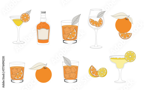 Vector Watercolor Hand-Painted Cocktail Clipart Set – Refreshing Drink Illustrations on White Background