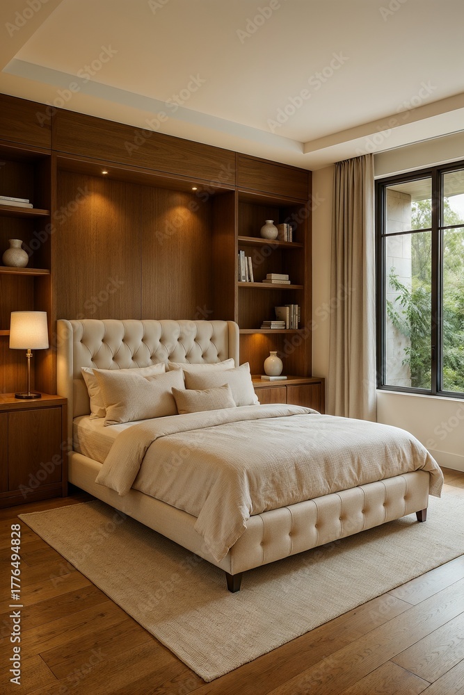 Fototapeta premium Modern bedroom interior with bed and stylish furniture