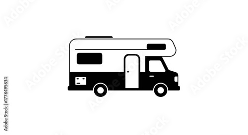 Minimalist black and white silhouette of a camper van