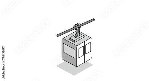 Isometric cable car on white background with minimalist design