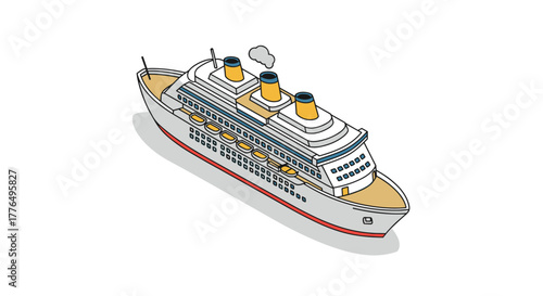 Isometric cruise ship with smokestacks on a white background