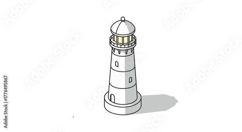 Isometric lighthouse design with shadow on white background