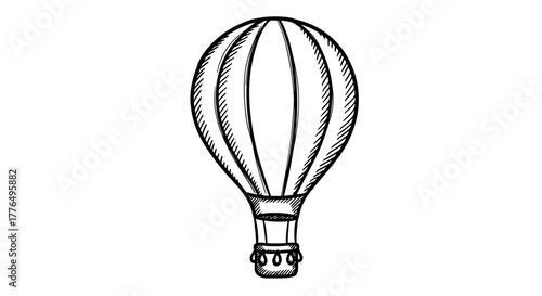 Hand drawn hot air balloon sketch in black and white