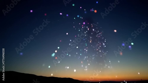 Colorful explosion of lights over sunset.