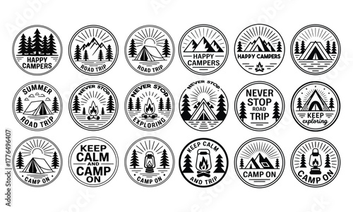 Van life and camping adventure icon set