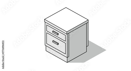 Isometric nightstand with drawers and shadow design